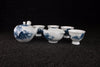 Vintage Arita-yaki porcelain tea set with blue and white landscape pattern