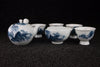 Vintage Arita-yaki porcelain tea set with blue and white landscape pattern