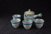 Vintage Japanese Mingei folk craft tea set, beige with green pattern