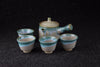 Vintage Japanese Mingei folk craft tea set, beige with green pattern